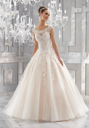 Wedding Dress - Mori Lee Blue FALL 2017 Collection: 5573 - Massima - Crystal Beaded, Embroidered Lace Appliqués on a Tulle Ball Gown | MoriLee Bridal Gown