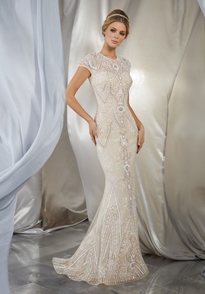 Wedding Dress - Mori Lee Voyage FALL 2017 Collection: 6869 - Musidora - Intricately Delicate Beading on Slim, Tulle Gown Over Chantilly Lace | MoriLee Bridal Gown