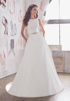 Wedding Dress - Mori Lee Blue SPRING 2017 Collection: 5516 - Maxine - Larissa Satin with Jewel Beaded Belt and Straps | MoriLee Bridal Gown