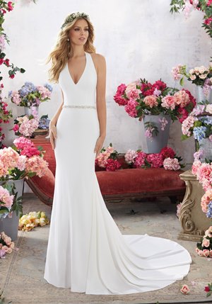 Wedding Dress - Mori Lee Voyage SPRING 2017 Collection: 6855 - Melanie - Crepe with Jewel Beaded Belt and Back Straps, Removable Beaded Crepe Belt (Also Sold Separately as Style # 11257) | MoriLee Bridal Gown