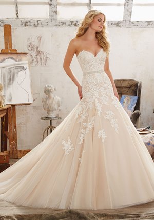 Wedding Dress - Mori Lee Bridal SPRING 2017 Collection: 8101 - Mackenzie - Frosted, Embroidered Appliqu&eacute;s on Tulle Over Sparkle Net, Removable Beaded Net Belt | MoriLee Bridal Gown