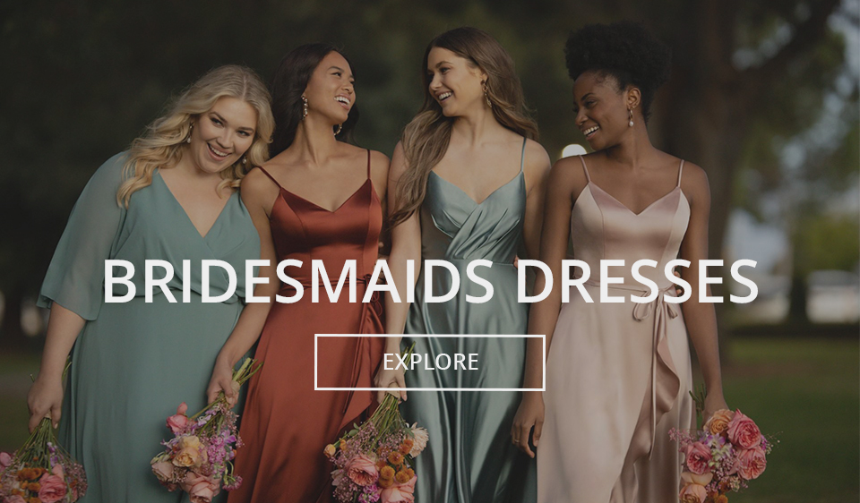 wedding gown and bridesmaid dresses