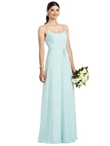 Bridesmaids Dress: 1500 Series Bridesmaids SPRING 2020 - 1525 - Spaghetti Strap Chiffon Gown with Jeweled Skinny Sash 
