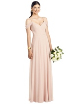 Bridesmaids Dress: 1500 Series Bridesmaids SPRING 2020 - 1526 - Cold Shoulder V-Back Chiffon Gown 