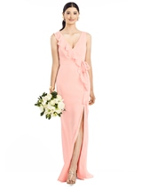 Bridesmaids Dress: 1500 Series Bridesmaids SPRING 2020 - 1528 - Sleeveless Ruffle Faux Wrap Chiffon Gown 