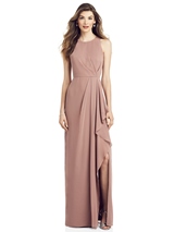 Bridesmaids Dress: After Six Bridesmaids SPRING 2020 - 6818 - Draped Skirt Chiffon Gown with Front Slit 