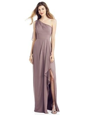 Bridesmaid Dress - After Six Bridesmaids SPRING 2020 - 6819 - One-Shoulder Draped Skirt Chiffon Gown with Front Slit | AfterSix Bridesmaids Gown