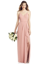 Bridesmaids Dress: After Six Bridesmaids SPRING 2020 - 6820 - Spaghetti Strap Draped Skirt Gown with Front Slit 