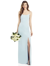 Bridesmaids Dress: After Six Bridesmaids SPRING 2020 - 6822 - Spaghetti Strap V-Back Crepe Gown with Front Slit 