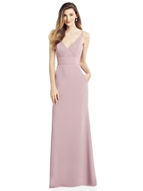 Bridesmaids Dress: After Six Bridesmaids SPRING 2020 - 6824 - V-neck Spaghetti Strap Long Crepe Dress 
