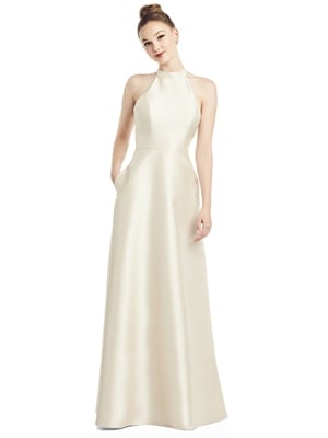 MOB Dress - Alfred Sung Bridesmaids 2020 - D772 - Open-Back High-Neck Satin Gown with Pockets | AlfredSung Mother of the Bride Gown