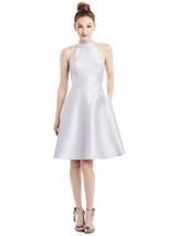 Bridesmaids Dress: Alfred Sung Bridesmaids 2020 - D773 - Open-Back High-Neck Satin Cocktail Dress 