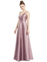 Bridesmaids Dress: Alfred Sung Bridesmaids 2020 - D776 - Draped Surplice Bodice Satin Gown with Pockets 