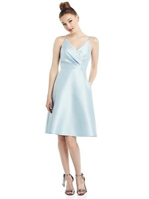 MOB Dress - Alfred Sung Bridesmaids 2020 - D777 - Draped Surplice Bodice Satin Cocktail Dress with Pockets | AlfredSung MOB Gown