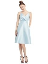 Bridesmaids Dress: Alfred Sung Bridesmaids 2020 - D777 - Draped Surplice Bodice Satin Cocktail Dress with Pockets 