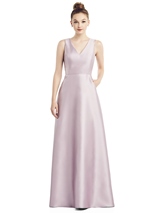 Bridesmaids Dress: Alfred Sung Bridesmaids 2020 - D778 - Sleeveless V-Neck Satin Gown with Pockets 