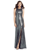 Bridesmaids Dress: Dessy Bridesmaids SPRING 2020 - 3053 - Long Sequin Sleeveless Gown with Front Slit
