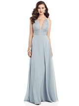 Bridesmaids Dress: Dessy Bridesmaids SPRING 2020 - 3054 - Illusion V-Neck Lace Bodice Chiffon Gown