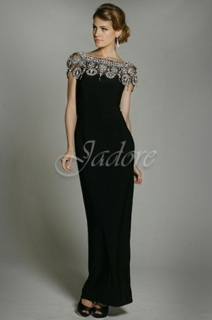 MOB Dress - Jadore J1 Collection - J1012 - Jersey w/ crystal beaded shoulder unit | Jadore MOB Gown