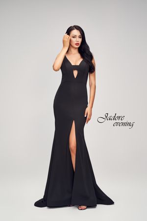 Special Occasion Dress - Jadore Collection - Deep-V Satin Back Crepe Sheath Dress J17017 | Jadore Prom Gown