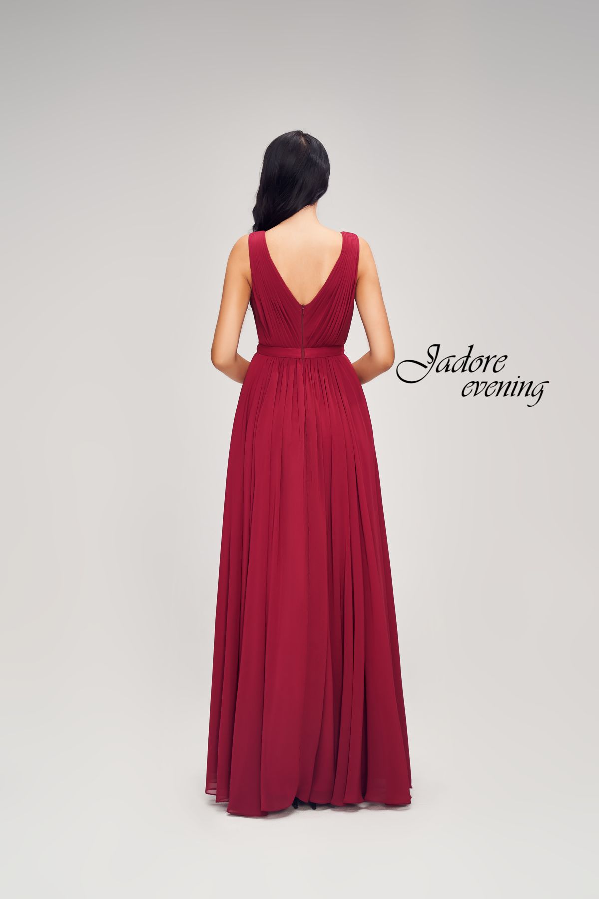 Dress - Jadore Collection - V Neck Chiffon Dress with Beaded Waist ...
