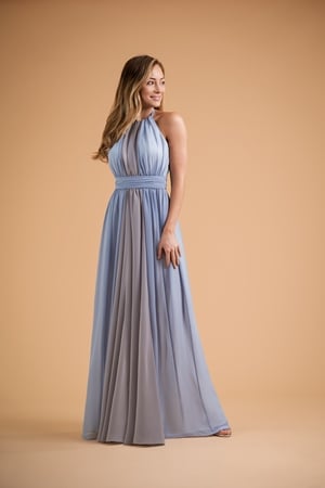  Dress - B2 SPRING 2020 - B223001 - Poly chiffon long bridesmaid dress with halter neckline. New and exciting two-tone designs. | Jasmine Evening Gown