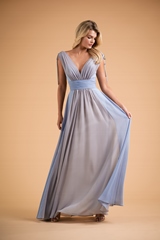 Bridesmaids Dress: B2 SPRING 2020 - B223002 - Poly Chiffon long bridesmaid dress with V neckline and back. New and exciting two-tone designs. 