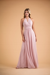 Bridesmaids Dress: B2 SPRING 2020 - B223008 - Poly chiffon long bridesmaid dress with keyhole halter neckline and sexy low backline 
