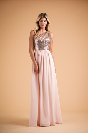  Dress - B2 SPRING 2020 - B223014 - Sequin and poly chiffon long bridesmaid dress with sequin top | Jasmine Evening Gown
