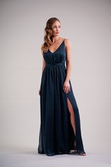 Bridesmaids Dress: BELSOIE SPRING 2020 - L224008 - Belsoie Tiffany chiffon long bridesmaid dress with elastic waistband and side slit at the front of the skirt 