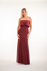 Bridesmaids Dress: JASMINE BRIDESMAID SPRING 2020 - P226003 - Charlotte chiffon long bridesmaid dress with strapless draped top 
