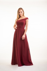Bridesmaids Dress: JASMINE BRIDESMAID SPRING 2020 - P226004 - Charlotte chiffon long bridesmaid dress with thin one shoulder top 