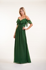 Bridesmaids Dress: JASMINE BRIDESMAID SPRING 2020 - P226005 - Charlotte chiffon long bridesmaid dress with ruffled V-neck 