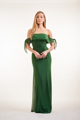Bridesmaids Dress: JASMINE BRIDESMAID SPRING 2020 - P226006 - Charlotte chiffon long bridesmaid dress with strapless ruffled neckline 