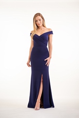 Bridesmaids Dress: JASMINE BRIDESMAID SPRING 2020 - P226009 - Soft Crepe long bridesmaid dress with a thick band portrait neckline 