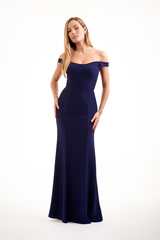 Bridesmaids Dress: JASMINE BRIDESMAID SPRING 2020 - P226010 - Soft crepe long bridesmaid dress with off-the-shoulder fit 