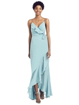 Evening Dress: Social Bridesmaids SPRING 2020 - 8198 - Ruffled Wrap Dress with Spaghetti Straps 