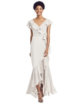 Evening Dress: Social Bridesmaids SPRING 2020 - 8199 - Ruffled Wrap Dress with Flutter Sleeves 