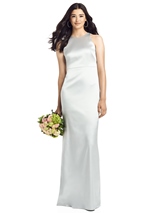 Evening Dress: Social Bridesmaids SPRING 2020 - 8200 - Open Twist-Back Sleeveless Charmeuse Gown 