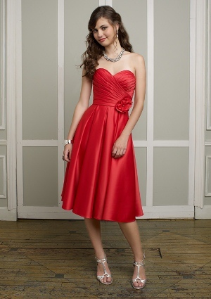 Special Occasion Dress - Mori Lee Bridesmaids Collection: 887 - SATIN WITH REMOVABLE FLOWER | MoriLee Prom Gown