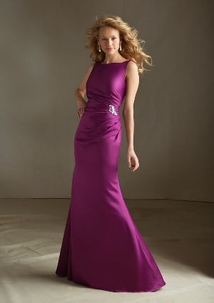 Special Occasion Dress - Mori Lee Bridesmaids FALL 2013 Collection: 688 - Satin with Beaded Brooch | MoriLee Prom Gown
