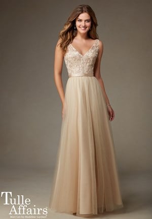 Bridesmaid Dress - Mori Lee Tulle AFFAIRS SPRING 2016 Collection: 134 - Tulle with Embroidery and Beading with Satin Waistband | MoriLee Bridesmaids Gown