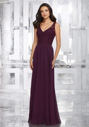 Bridesmaid Dress - Mori Lee BRIDESMAIDS FALL 2017 Collection: 21546 - Chiffon Bridesmaids Dress with Beaded Lace Bodice and Keyhole Back | MoriLee Bridesmaids Gown