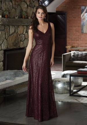 Special Occasion Dress - Mori Lee BRIDESMAIDS FALL 2018 Collection: 21584 - Glamorous Caviar Mesh Bridesmaid Dress with V-Neckline | MoriLee Prom Gown