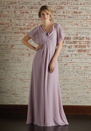 Bridesmaid Dress - Mori Lee BRIDESMAIDS FALL 2018 Collection: 21594 - Chiffon Bridesmaid Dress with Capelet Style Sleeves and V-Neckline | MoriLee Bridesmaids Gown
