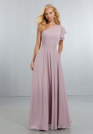  Dress - Mori Lee BRIDESMAIDS SPRING 2018 Collection: 21554 - Chiffon Bridesmaids Dress with One Shoulder Flounced Sleeve | MoriLee Evening Gown