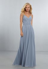 Prom Dress: Mori Lee BRIDESMAIDS SPRING 2018 Collection: 21556 - Chiffon Bridesmaids Dress with Draped V-Neck Bodice and Keyhole Back 