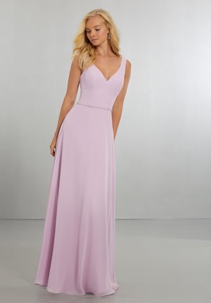 Bridesmaid Dress - Mori Lee BRIDESMAIDS SPRING 2018 Collection: 21557 - Chiffon with V-Neckline and Delicately Beaded Belt | MoriLee Bridesmaids Gown