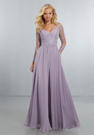 Bridesmaid Dress - Mori Lee BRIDESMAIDS SPRING 2018 Collection: 21561 - Chiffon Bridesmaids Dress with Intricately Embroidered and Beaded Long Sleeve Bodice | MoriLee Bridesmaids Gown