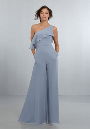  Dress - Mori Lee BRIDESMAIDS SPRING 2018 Collection: 21574 - Chic Chiffon One Shoulder Jumpsuit with Flounced Neckline | MoriLee Evening Gown